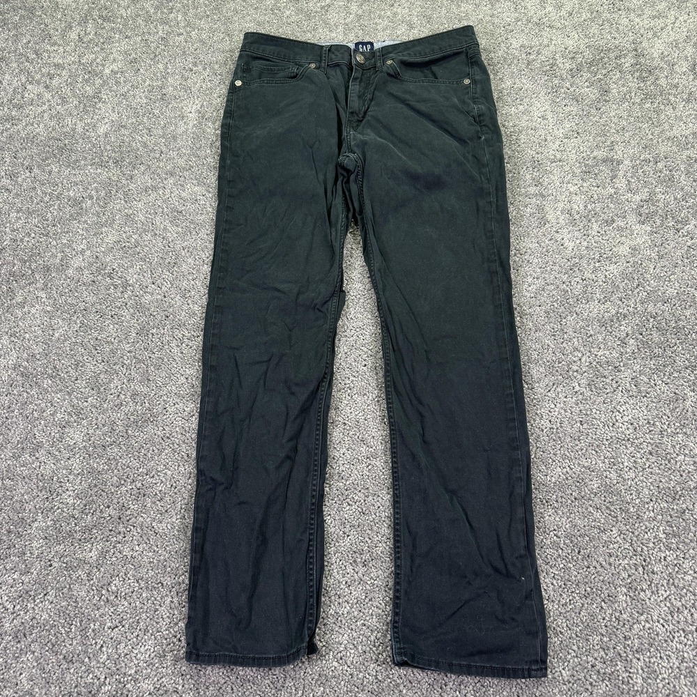 Gap Pants Mens 32x30 Black Straight Dark Wash Casual Pockets Logo City Work